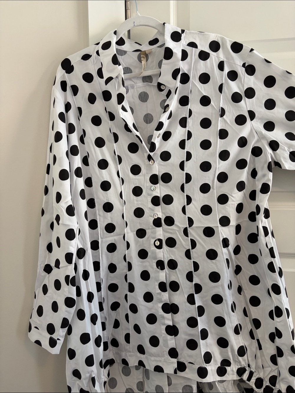 Comfy USA- Polka Dot Button-Front Women’s Top / Tunic- Black on White - 3X -